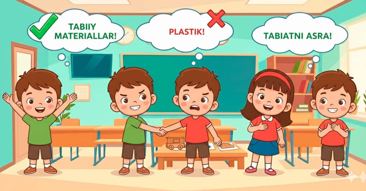 Bolalar guruh bo‘lib, plastikka munosabat bildirishyapti