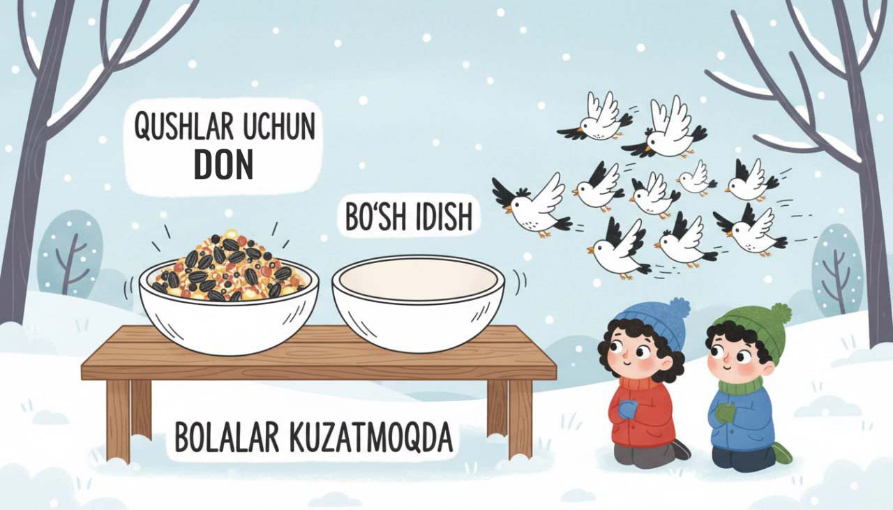 Qish faslida qushlarga ovqat qo‘yish tajribasi